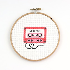 Valentines Cross Stitch Mix Tape Love Me PDF Pattern | Heart Cross Stitch | Mix Tape Cross Stitch | Retro Cross Stitch