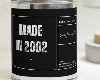 Made in 2002, 16oz Soy Wax Candle, Gift for Him, Wood Wick Candle, 21st Birthday Candle, Birthday Candle