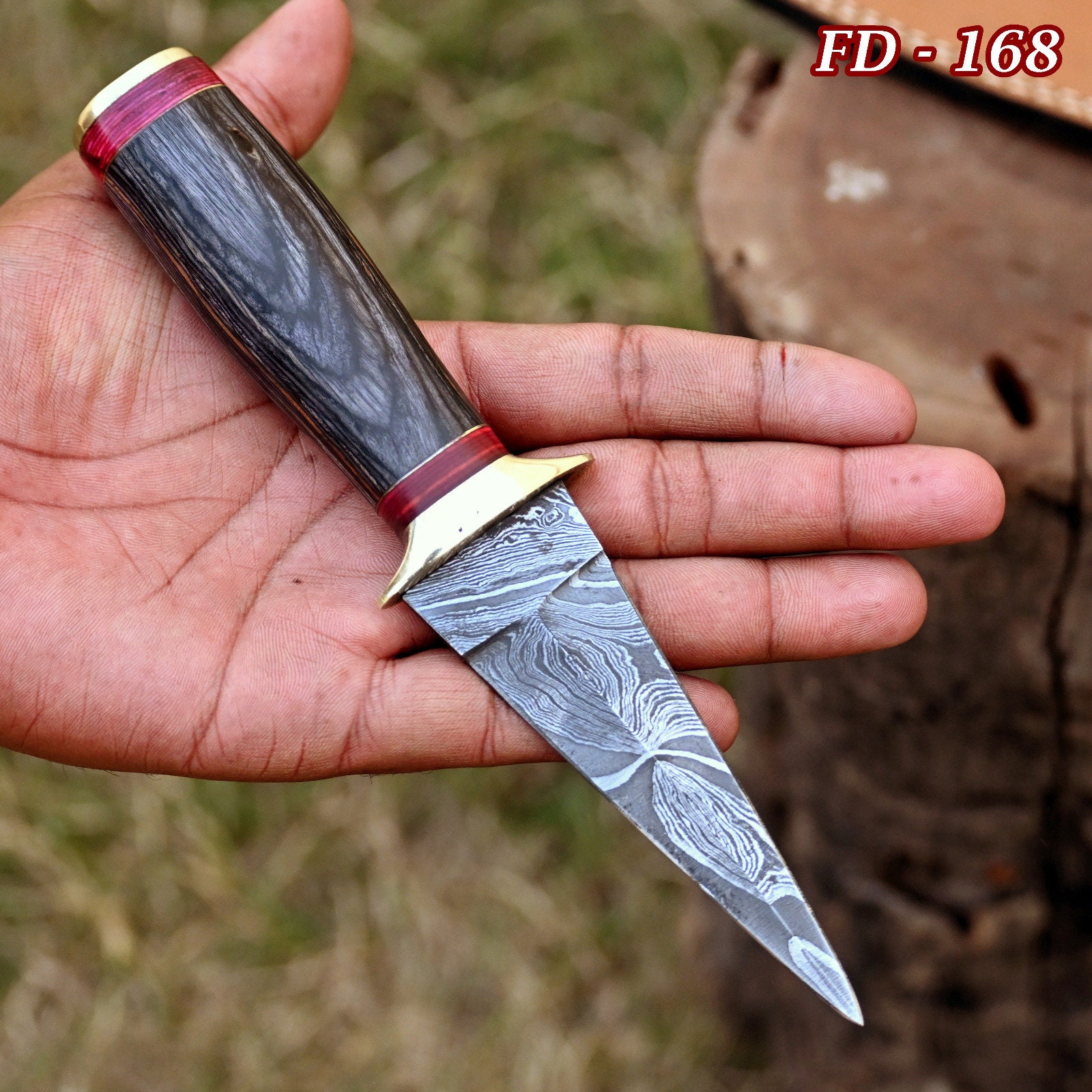 Compact Cowboy Boot Knife - Damascus Steel & Rosewood Handle main image 1