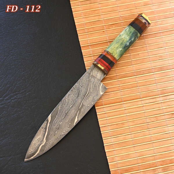 Couteau de chef en acier Damas avec manche en os, FD 112