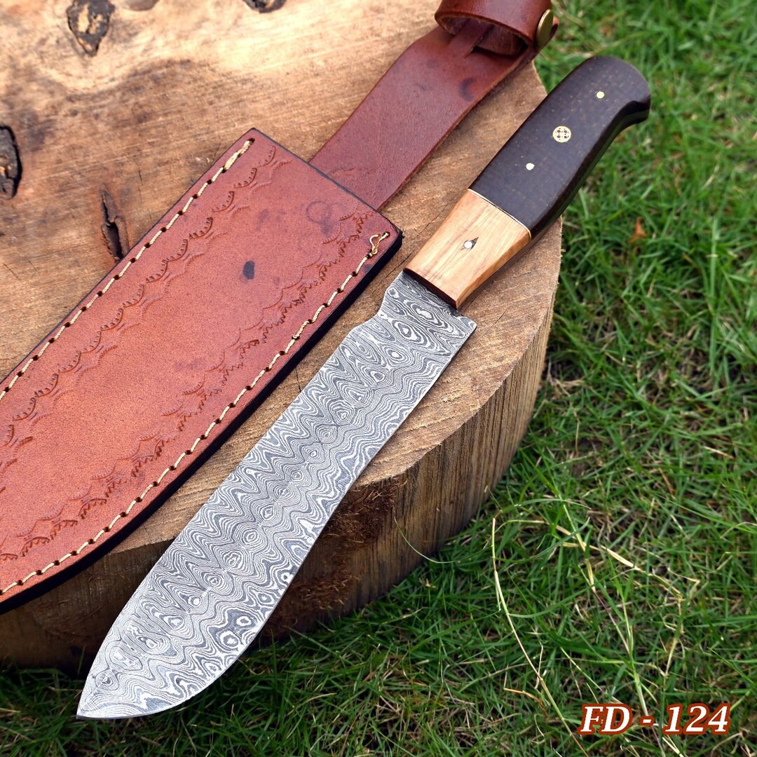 Damascus Steel Kitchen Knife With Wood Handle, FD 124 Etsy