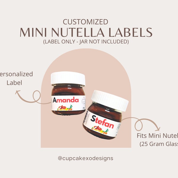 Aangepast etiket voor Mini Nutella | Feestgeschenk - Gepersonaliseerd label met naam of logo - Past in mini glazen pot (25 g) - ALLEEN LABEL