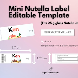 Mini Nutella Label Template - Editable Canva Template (Fits 25 Gram Jar)