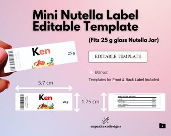 Mini Nutella Label Template - Editable Canva Template (Fits 25 Gram Jar)