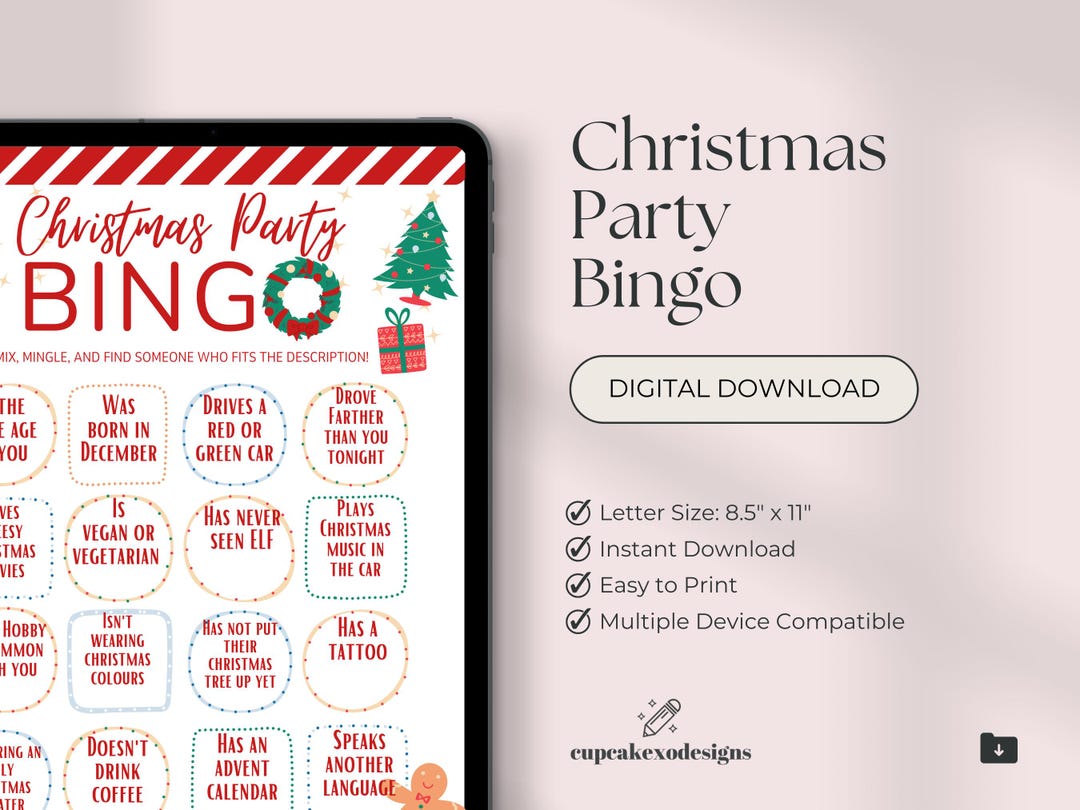 Christmas Bingo Game | Printable PDF File - Mix & Mingle - Office Party ...