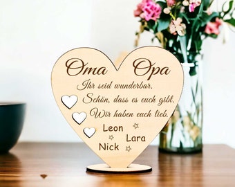 Geschenke für Oma & Opa individuell Holz Herz - Teelicht Würfel Wunschnamen personalisiert Geschenk Großeltern