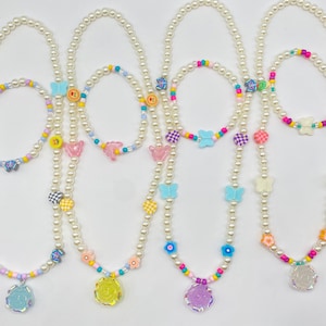 Handmade Pearl Necklace Bracelet Set: Seed Beads, Butterfly, Flower