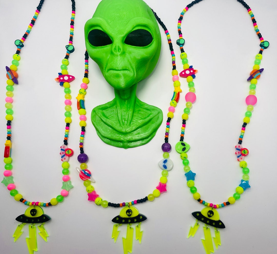 Alien Beaded Necklace: UFO Rave Jewelry - Etsy