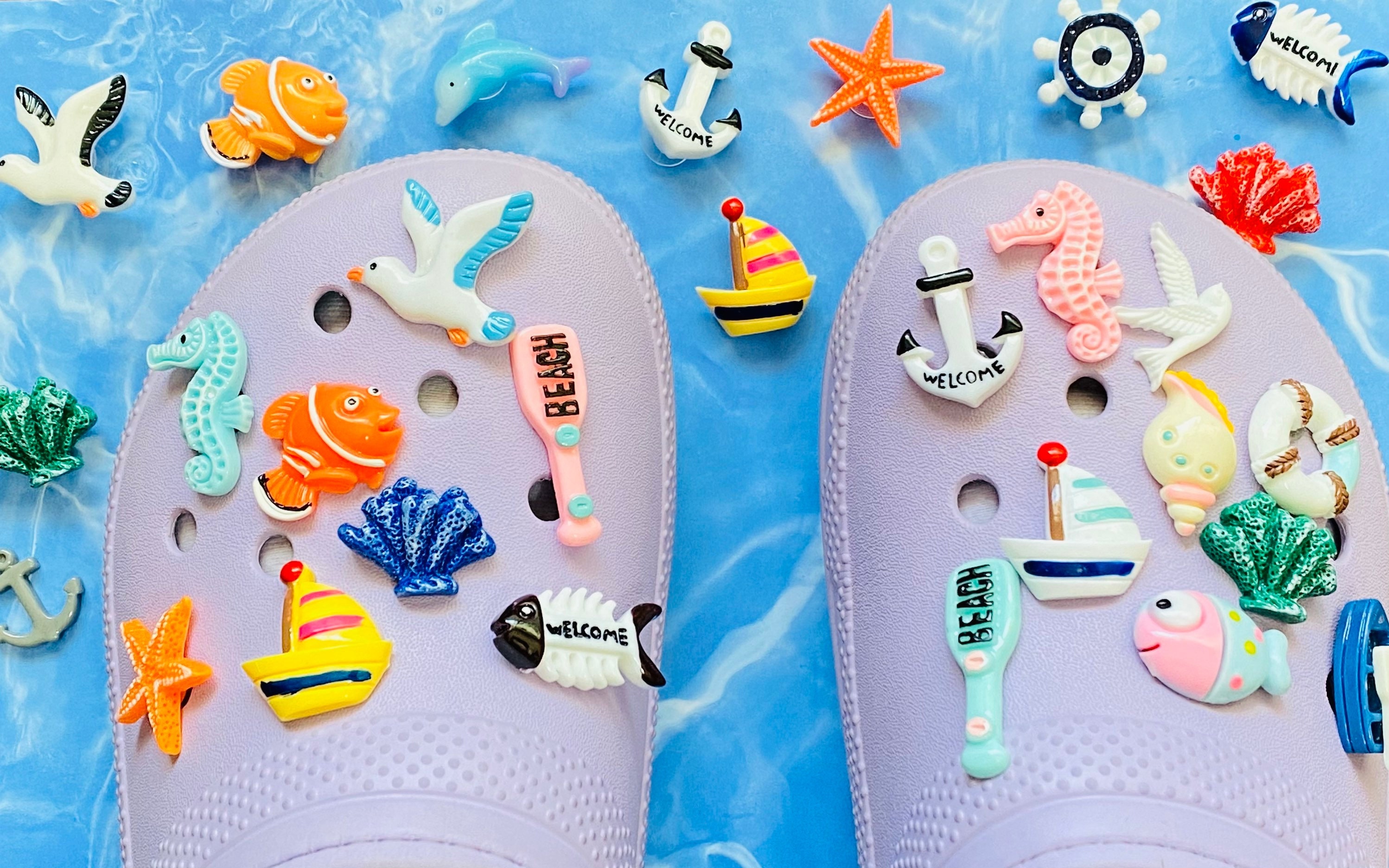 Bundle of Super Cute Ocean Beach Shoe Charms. Summer Fun Crocs