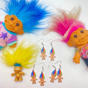 Adorable 90s Troll Earrings: Lightweight Fun Jewelry