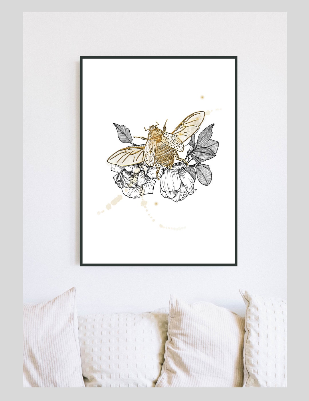 Golden Beetle Wall Art Beetle Wall Art Bedroom Wall Art Living Room