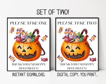 Trick or Treat Sign - Please Take One or Two Sign - Happy Halloween Printable Sign - Halloween Printable - Instant Download - Digital Print