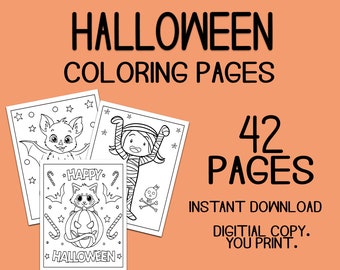 Halloween Coloring Pages - Digital Download - 42 Coloring Pages - Halloween Activities - Instant Download - Kids Coloring PDF - Fall Theme