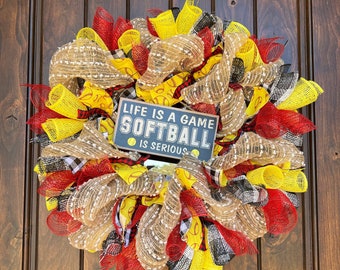 Softball Rustic Counrty Door Wall Wreath