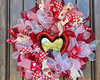 Sequin Heart Deco Mesh Wreath