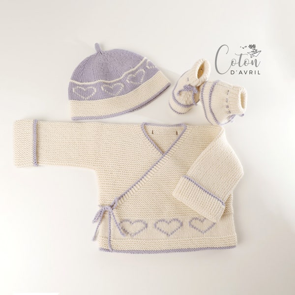 Tuto Tricot Layette Ensemble Brassière Bonnet Chaussons Coeur