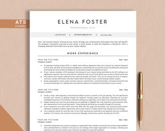 ATS Resume Template Google Docs, Word, Pages, ATS Friendly Resume, ATS Cv Resume Template, Minimalist Simple Resume Basic Resume Cv Template