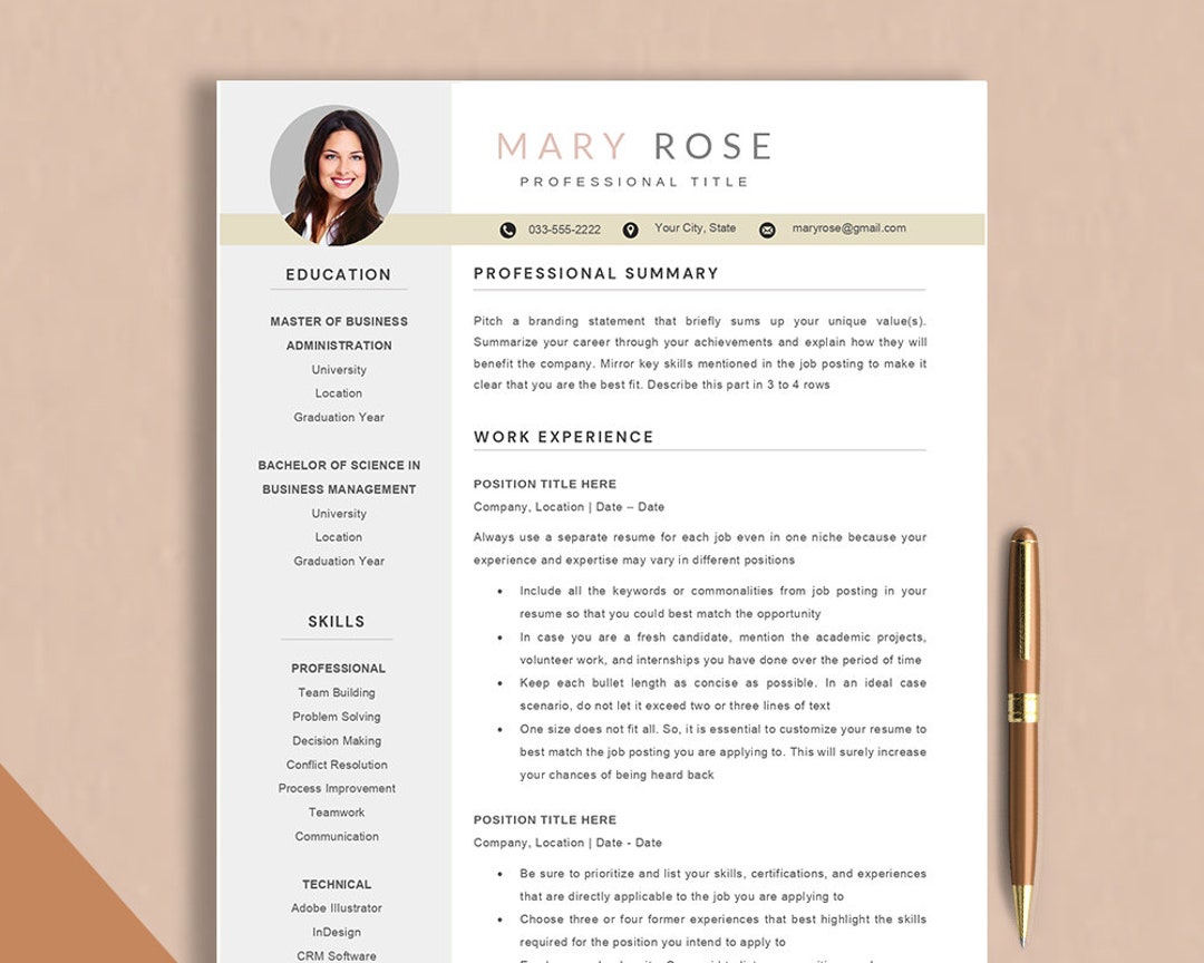 Executive Resume With Photo, Minimalist Resume Template Word ...