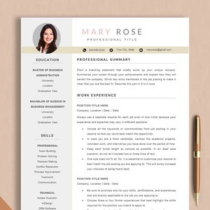 Currículum ejecutivo con foto, plantilla de currículum minimalista en Word, currículum profesional en Google Docs y Mac Pages, currículum de marketing, plantilla de CV