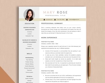 Executive Resume with Photo, Minimalist Resume Template Word, Professional Resume Google Docs & Mac Pages, Marketing Resume, CV Template
