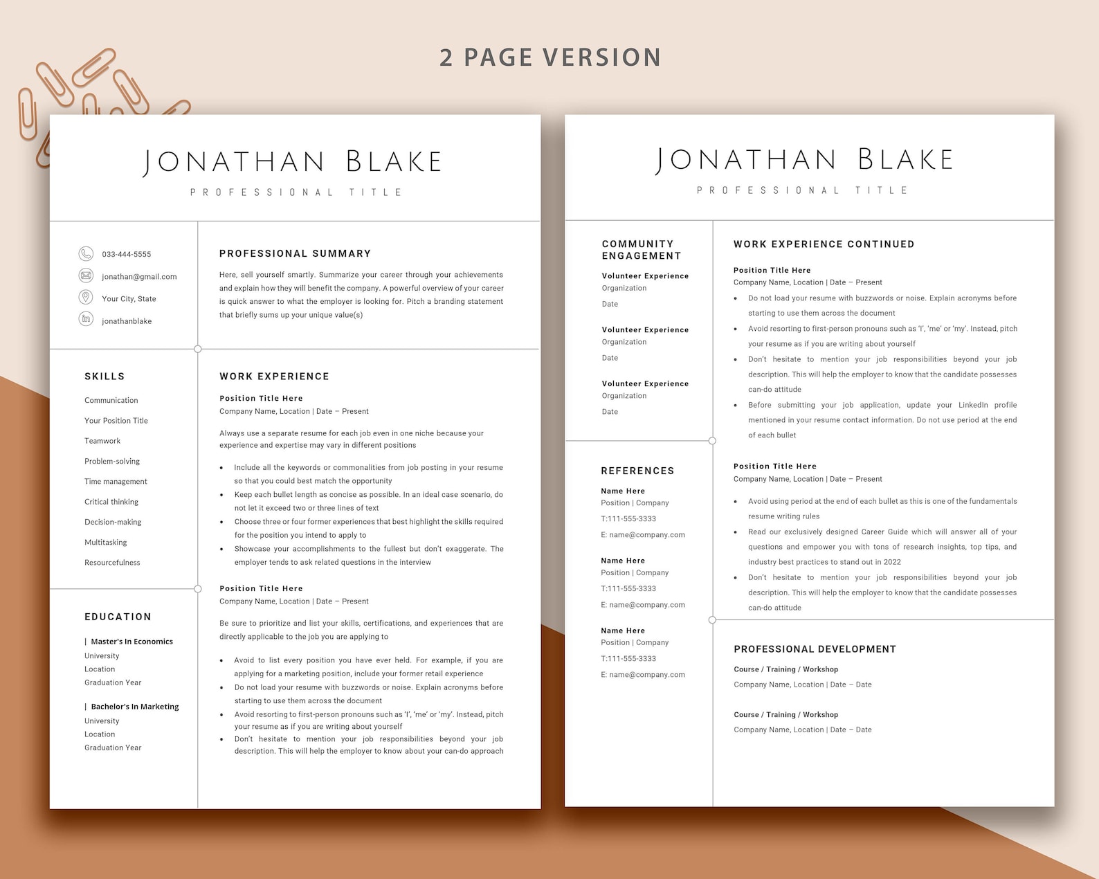 Clean Minimalist Resume Template | Modern Professional CV Template ...