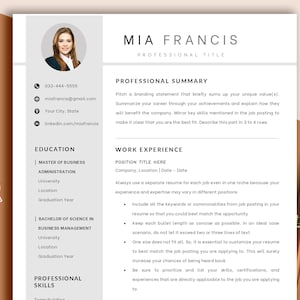 Resume Template with Photo | Resume Template for Word, Pages, Google Docs | Modern Resume Template, CV Template | Lebenslauf, 1, 2 & 3 Pages