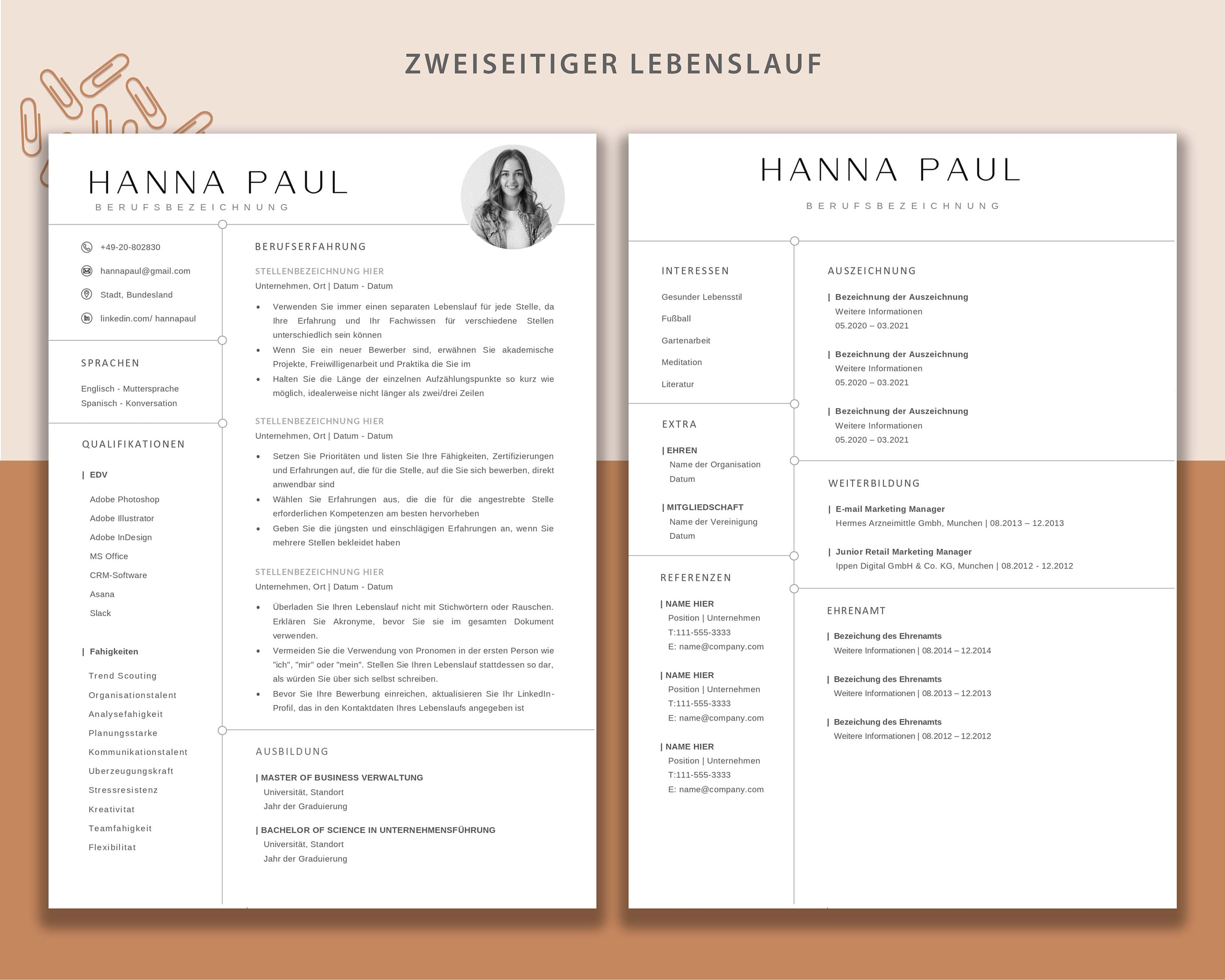 Lebenslauf Vorlage Word, Google Docs & Pages, Bewerbungsvorlage Deutsch