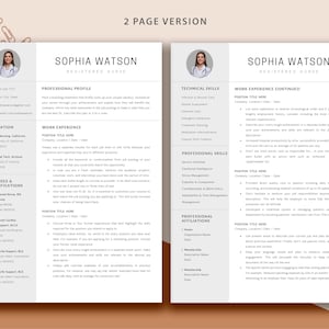 May include: A two-page resume template for a registered nurse named Sophia Watson. The resume includes sections for professional profile, work experience, licenses and certifications, education, technical skills, professional skills, and professional affiliations.