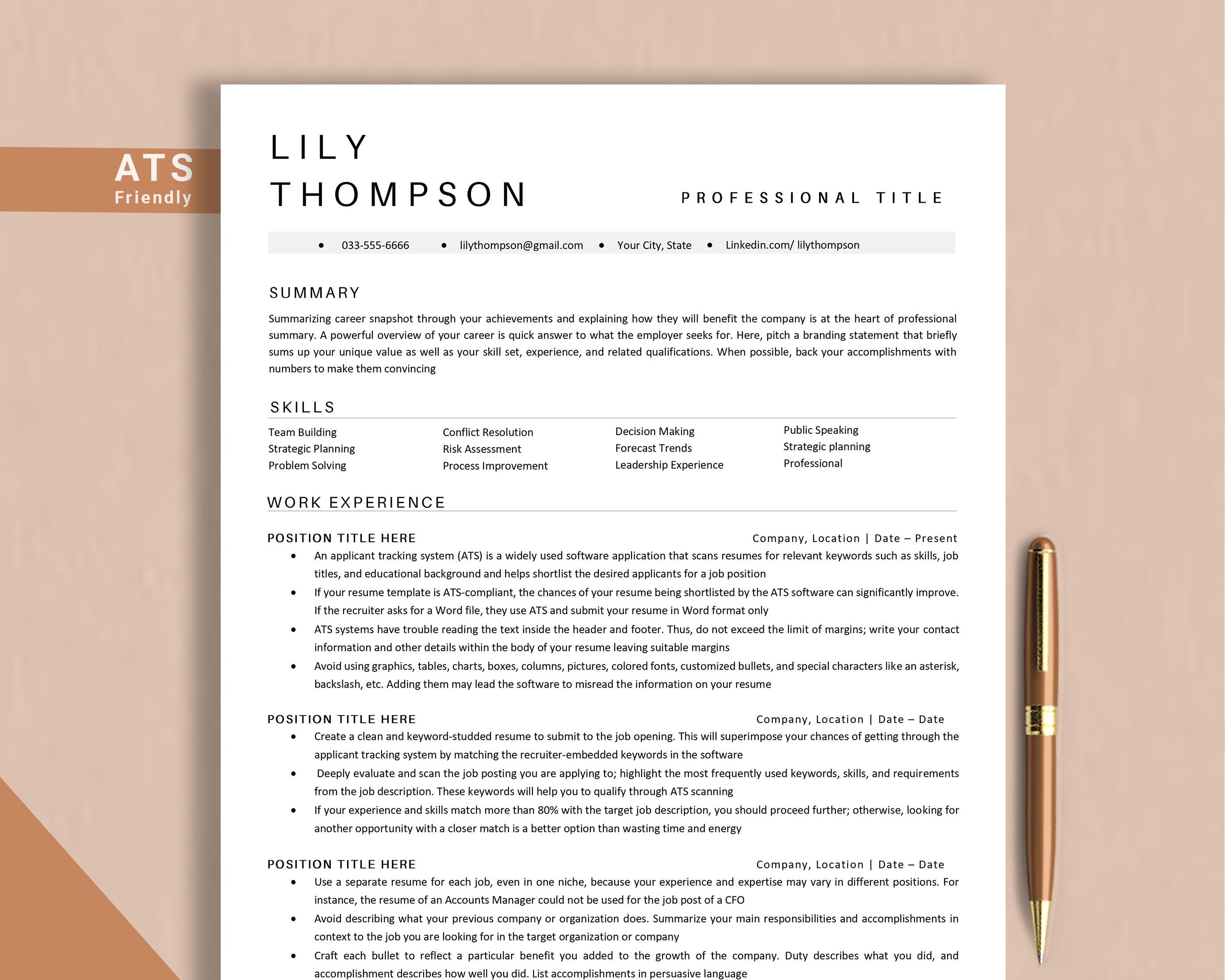 ATS Friendly Google Docs Resume Template Word | Pages Cv Template ...