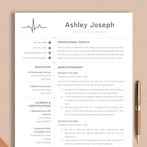 Plantilla de currículum de enfermera Google Docs, Word y páginas, currículum de enfermera recién graduada, currículum de asistente médico, currículum de enfermería y carta de presentación