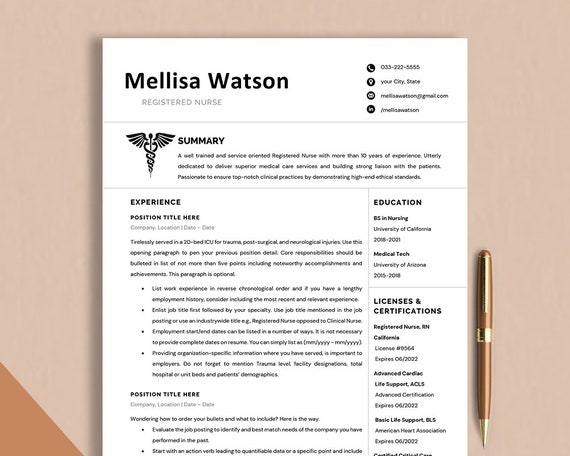 Professional Resume Template Nurse Google Docs, Word & Pages, Registered Nurse Resume, Physician CV Template, CNA Resume Template Medical