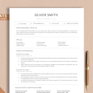ATS Resume Template Word & Pages, Google Docs Resume Template, Ats Friendly Resume, Modern Resume CV, Professional CV Format, Simple Resume