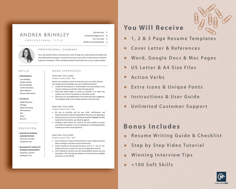 CV Template Photo Resume Template Word Resume Google Docs & Pages Resume Template With Picture Modern Executive Resume Professional 2023 image 4