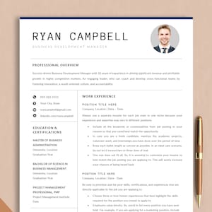 Word Resume Template, Resume Template with Photo, Professional Resume Template, CV Template with Photo, Sorority Resume, Resume with Photo