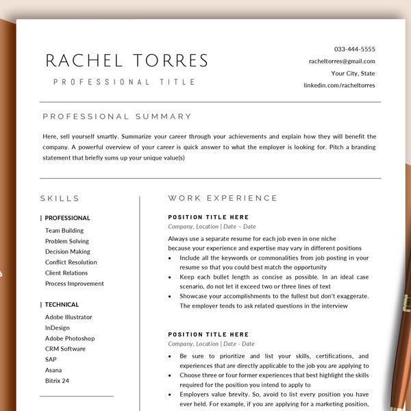 Clean Resume Template Google Docs, Word & Pages, Minimalist Executive Resume, Simple Modern Smooth Template, Minimal Resume Template 2023