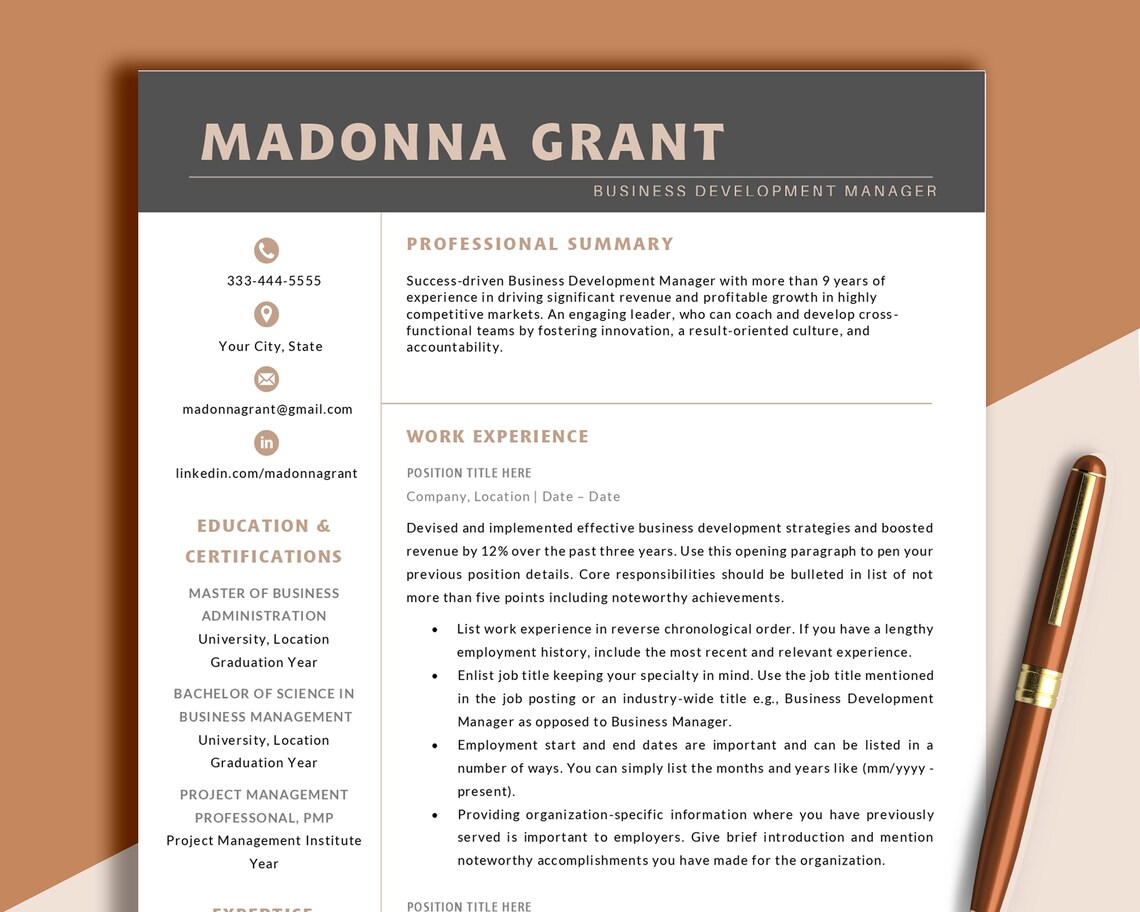 Modern Executive Resume Template CEO Resume Template for - Etsy