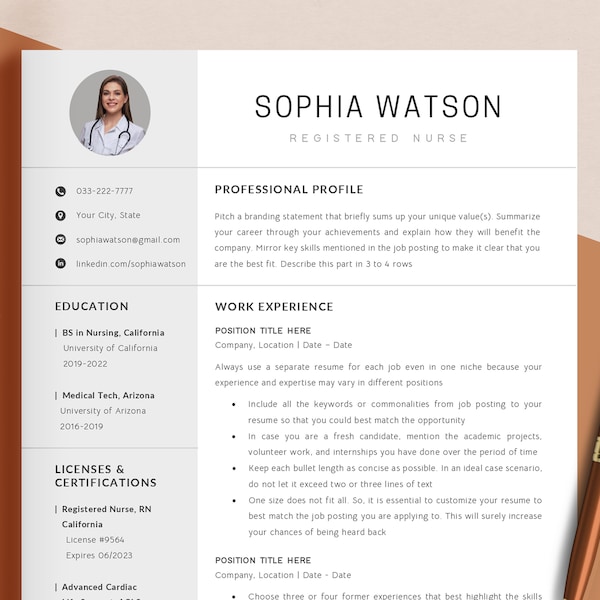 RN Resume Template Nurse, Nurse Resume Template Google Docs, Word, Pages, Nursing Resume New Grad, CNA Resume Design Photo, Doctor Resume