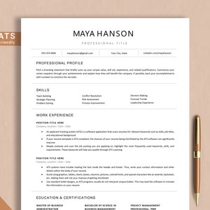 Szablon CV ATS Word, Pages, Google Docs, Minimalistyczny szablon CV ATS, Profesjonalne CV, Nowoczesne CV dla kadry kierowniczej, Podstawowe proste CV