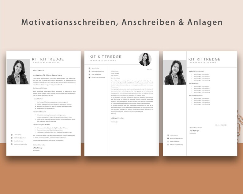 K&ouml;nnte beinhalten: Eine schwarz-wei&szlig;e Lebenslaufvorlage mit dem Namen Kit Kittedge oben. Der Lebenslauf enth&auml;lt ein professionelles Portr&auml;tfoto, ein kurzes Profil, Berufserfahrung und F&auml;higkeiten.
