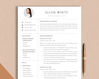 Resume Template with Photo, Professional Resume Template for Word, Pages & Google, Clean CV Template with Picture, Resume and Cover Letter