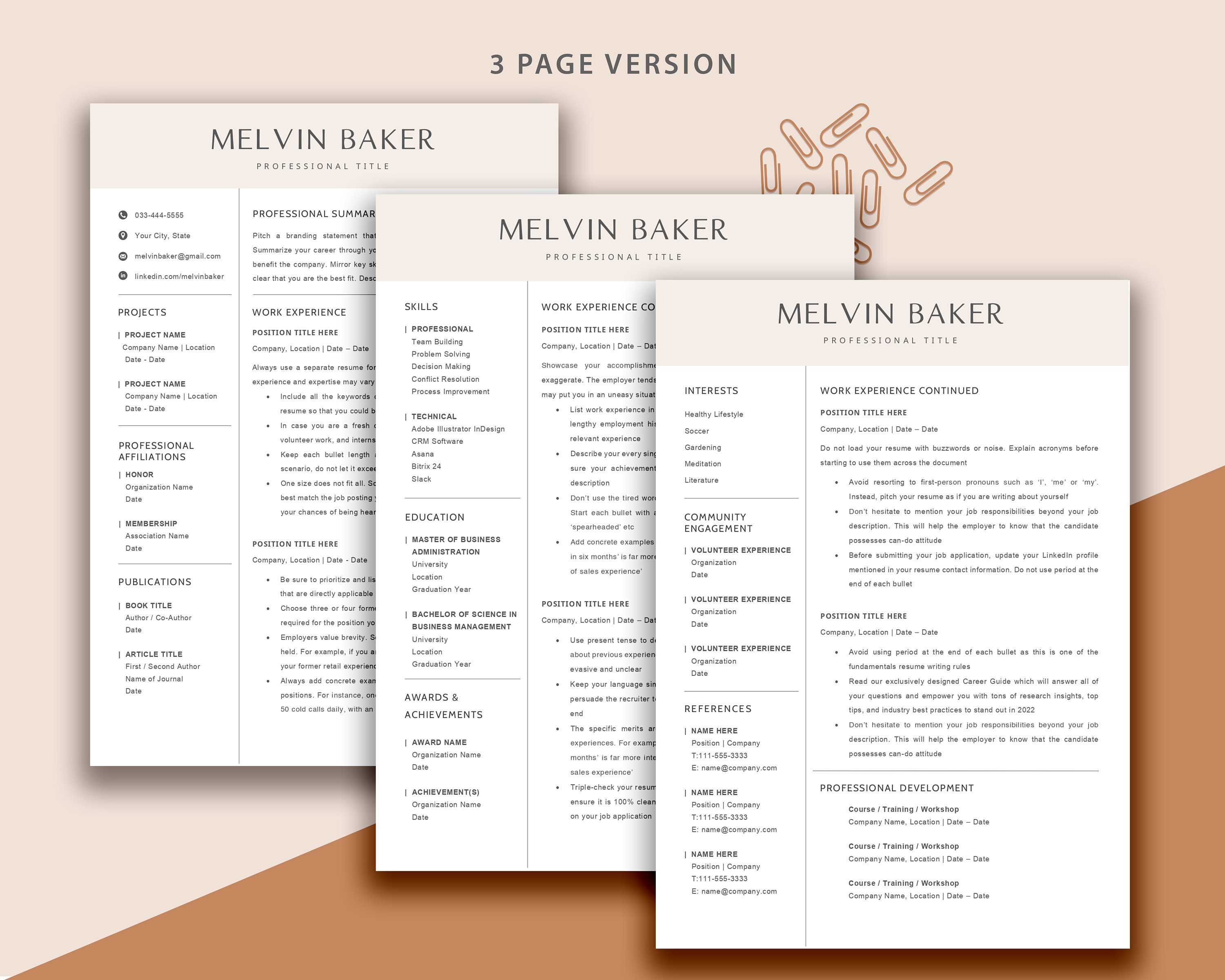 Modern Executive Resume Template Word & Pages Resume Google Docs CV ...