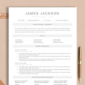 Plantilla de CV ATS en Word, Pages y Google Docs, CV profesional, CV ejecutivo moderno, plantilla de CV minimalista, CV ATS simple