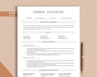 ATS Resume Template Word, Pages & Google Docs, Professional Resume, Modern Executive Resume, Minimalist CV Template, Simple Ats CV Resume