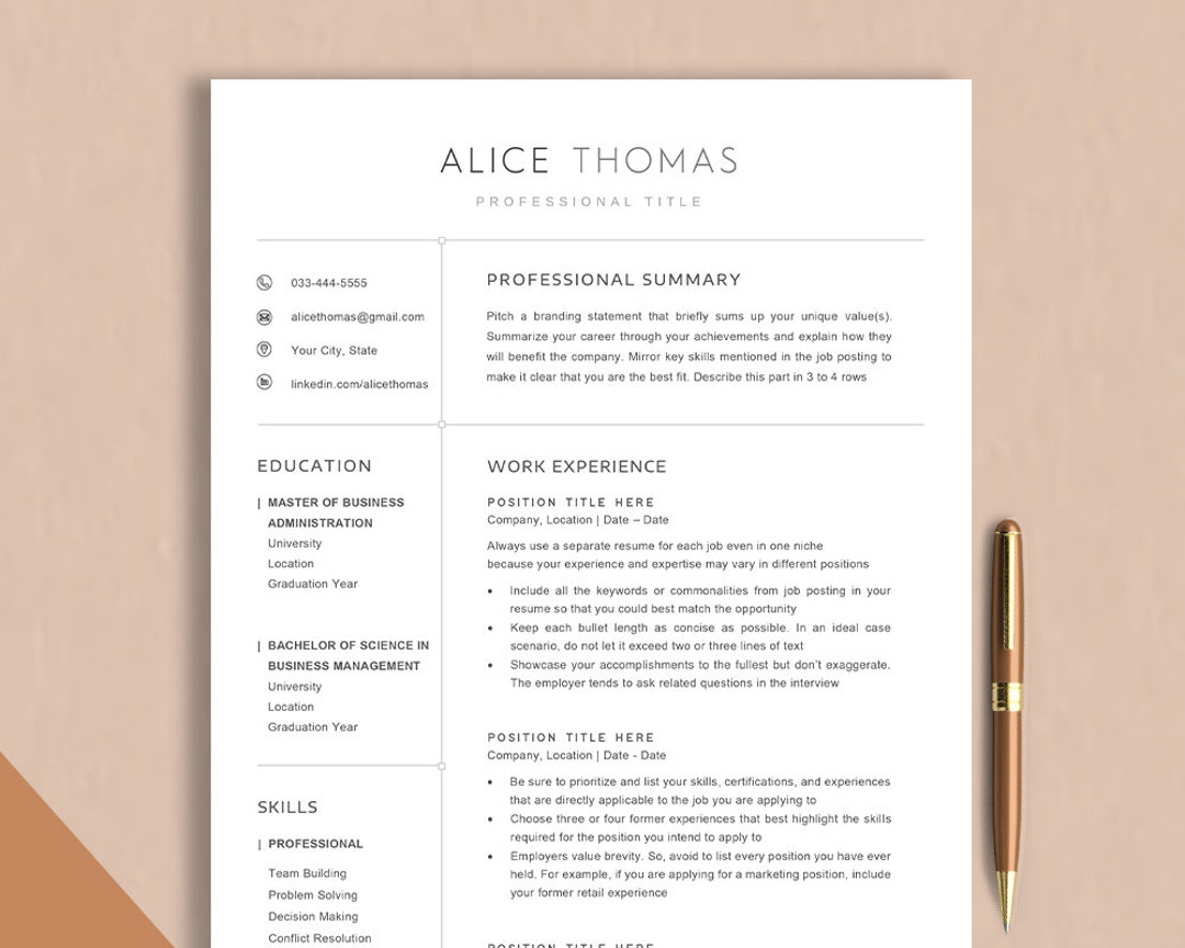 Clean Resume Template Word Modern, Google Docs Resume Professional ...