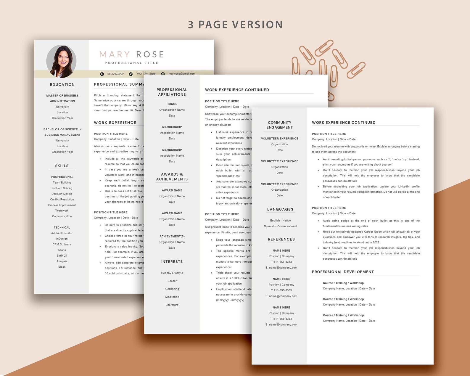 Executive Resume With Photo, Minimalist Resume Template Word ...