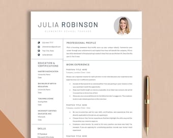 Teacher Resume Template Google Docs, Word & Pages, Teaching Resume Photo, Modern Resume Template CV Teacher Professional, Education Resume