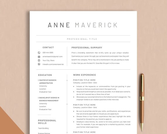 Minimalist Resume Template Word Modern Executive Resume Google Docs CV Template Professional Pages Resume and Cover Letter Template Simple