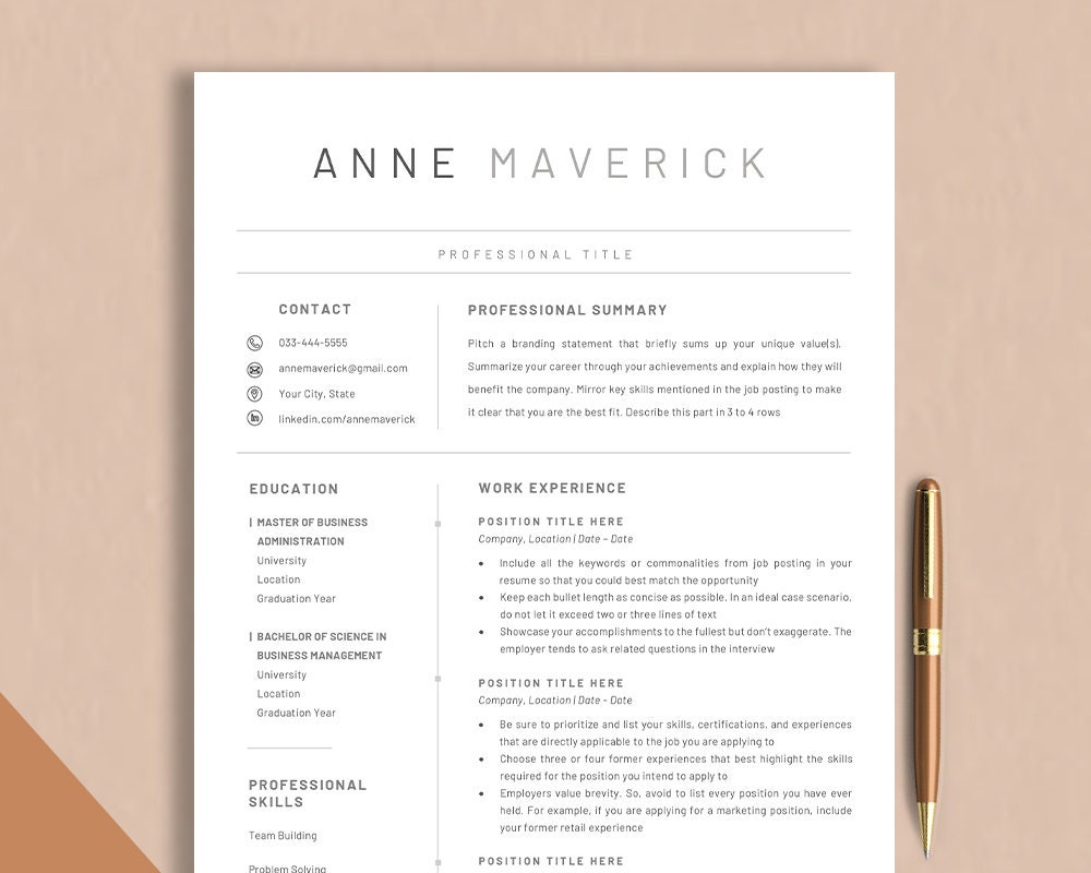 Minimalist Resume Template Word Modern Executive Resume Google Docs CV ...