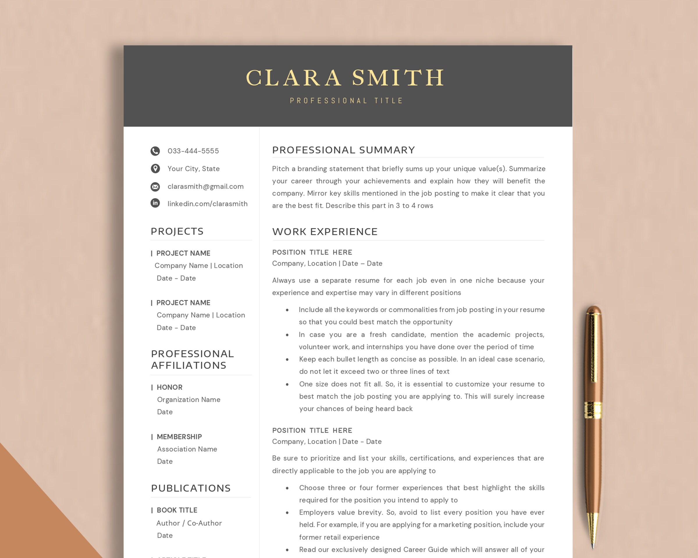 CV Template Modern Executive Resume Template Microsoft Word & Pages ...
