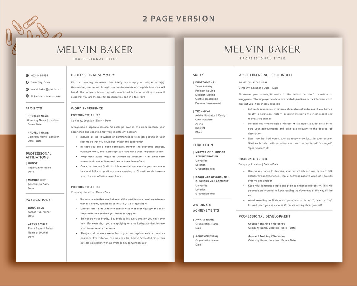 Modern Executive Resume Template Word & Pages Resume Google - Etsy